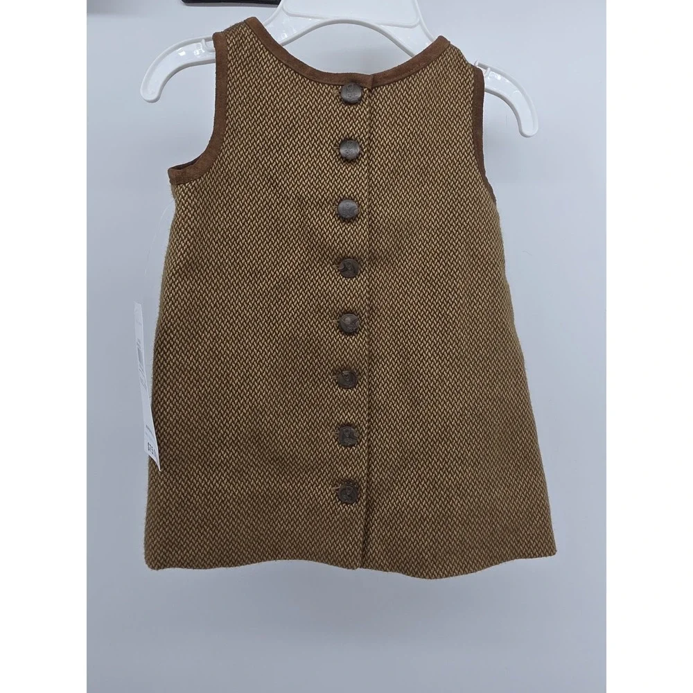Ralph Lauren Tweed herringbone Sleeveless Jumper Dress 6 Months Nwt Leather Trim